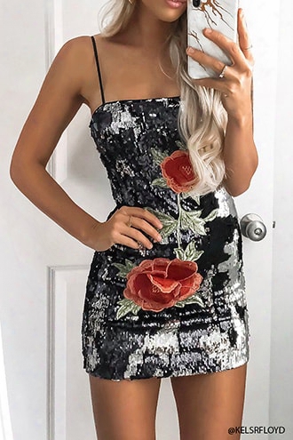 Sequin Floral Applique Dress