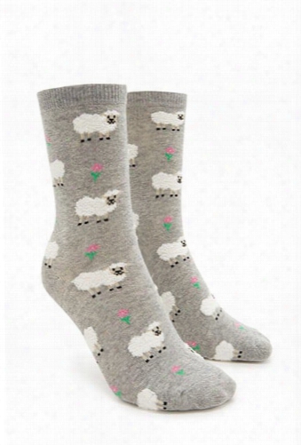 Sheep Print Crew Socks