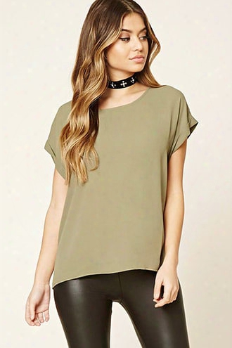 Sheer Cuffed-sleeve Top