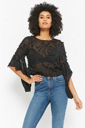 Sheer Embroidered Bell-sleeve Top