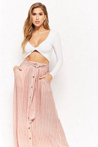 Striped Button-front Maxi Skirt