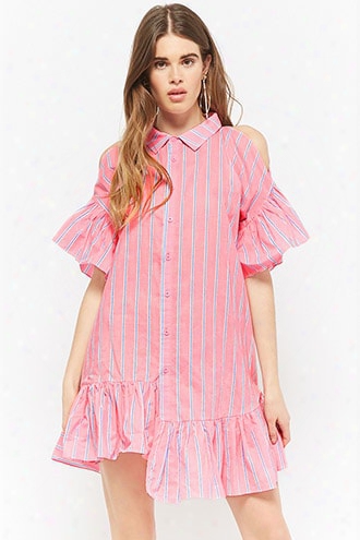 Striped Open-shoulder Shirt Dress