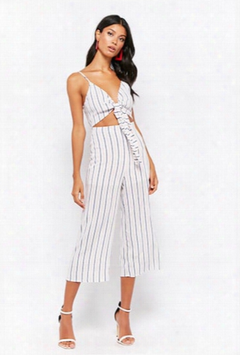 Striped Tie-front Culotte Jumpsuit