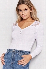 Lace Yoke Waffle Knit Henley Top