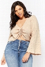 Plus Size Waffle Knit Tie-Front Crop Top