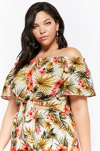 Tropical Print Off-the-shoulder Top