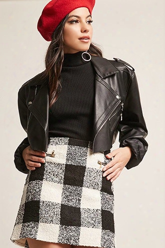 Boucle Knit Plaid Mini Skirt