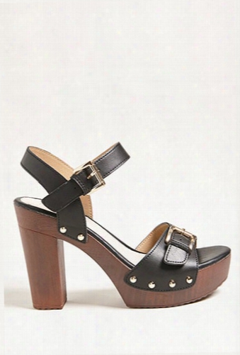 Buckle Faux Leather Platform Heels