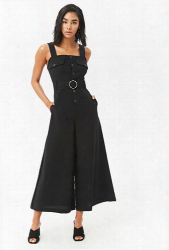 Button-front Wide Leg Jumpsuit