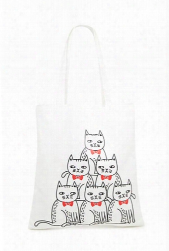 Cat Print Canvas Tote Bag