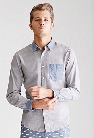 Colorblocked Chambray Collared Shirt