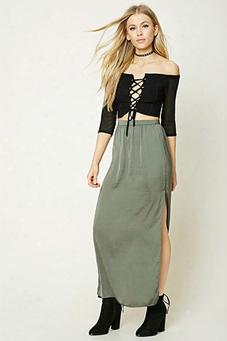 Crinkled Satin Maxi Skirt