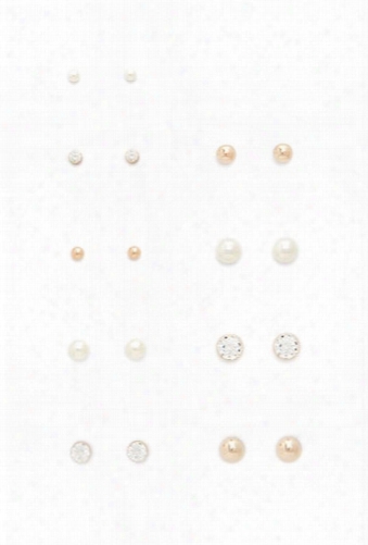 Faux Pearl Metallic Stud Set