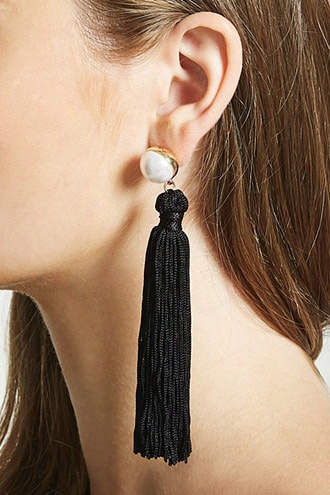 Faux Pearl Tassel Duster Earrings