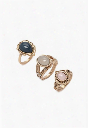 Faux Stone Burnished Ring Set