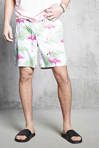 Flamingo Print Swim Trunks