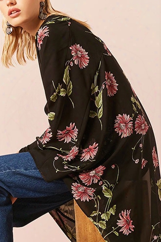 Floral Chiffon High-low Shirt