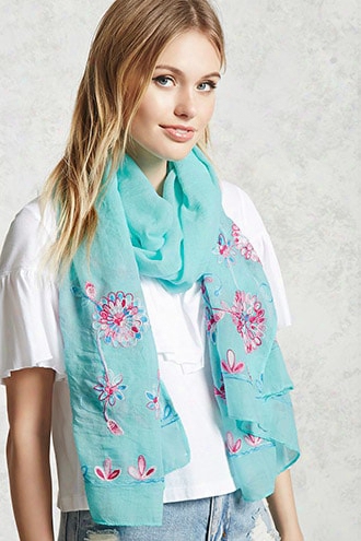 Floral Embroidery Oblong Scarf