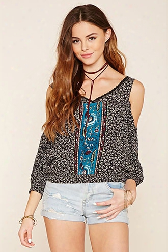 Floral Print Open Shoulder Top