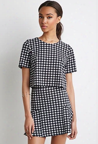 Gingham Print Fluted Skirt