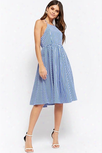 Gingham Self-tie Halter Dress