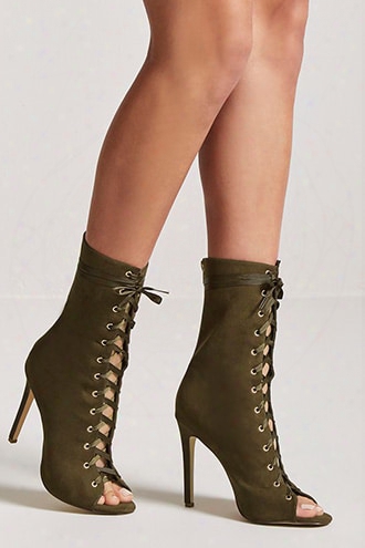 Lace-up Faux Suede Booties