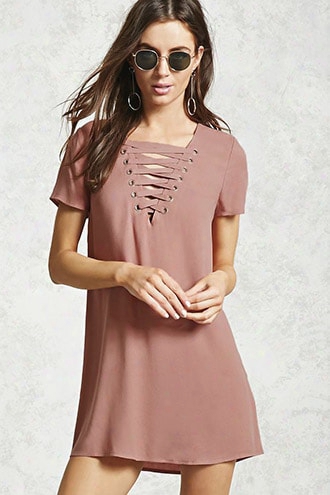 Lace-up Grommet Shift Dress