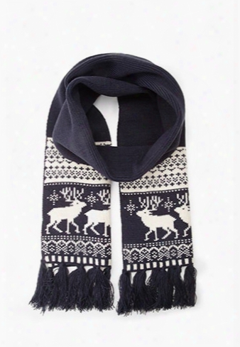 Men Fair Isle Deer Scarf