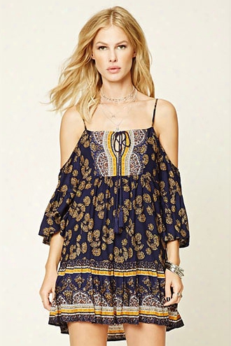 Ornate Floral Open-shoulder Dress