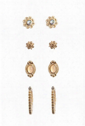 Ornate Stud & Hoop Earring Set