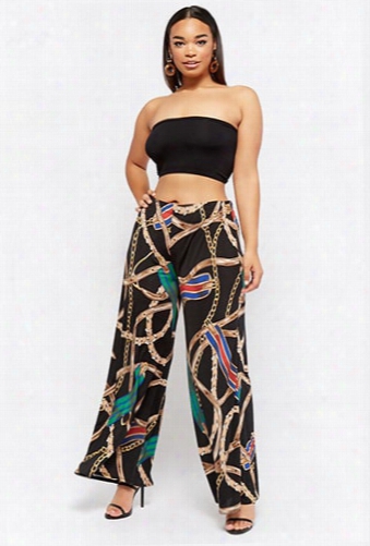 Plus Size Belt & Chain Print Pants