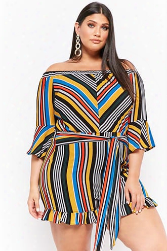 Plus Size Belted Multi-striped Shorts