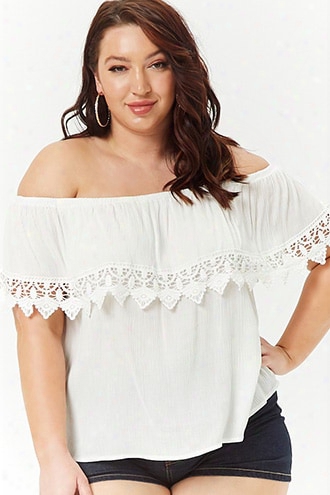 Plus Size Crochet-trim Off-the-shoulder Top