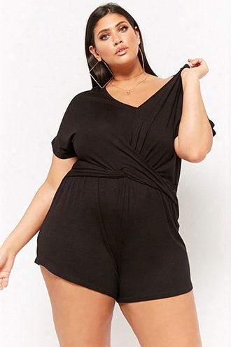 Plus Size Cross-front Romper