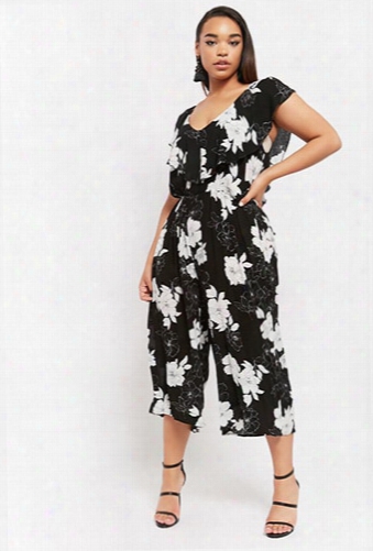 Plus Size Floral Flounce Jumpsuit