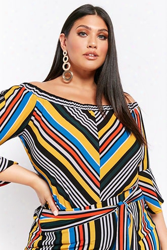 Plus Size Multi-striped Keyhole Top