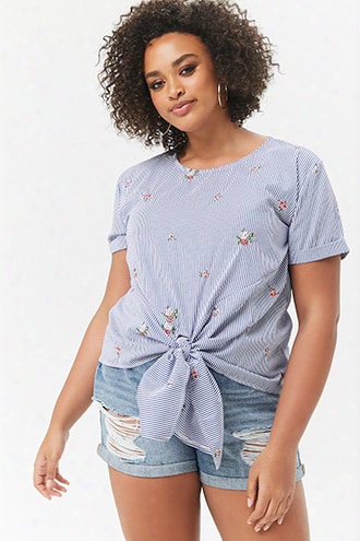 Plus Size Pinstriped Floral Top