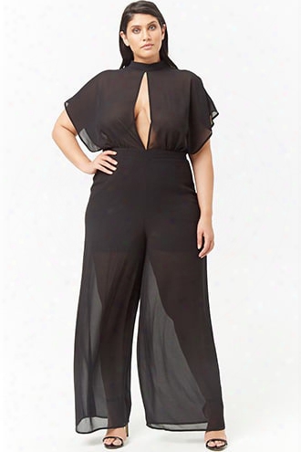 Plus Size Semi-sheer Cutout Jumpsuit