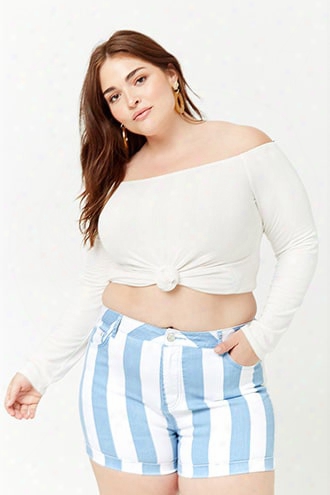 Plus Size Striped Denim Shorts