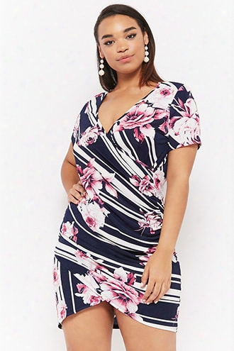 Plus Size Striped Floral Mini Dress