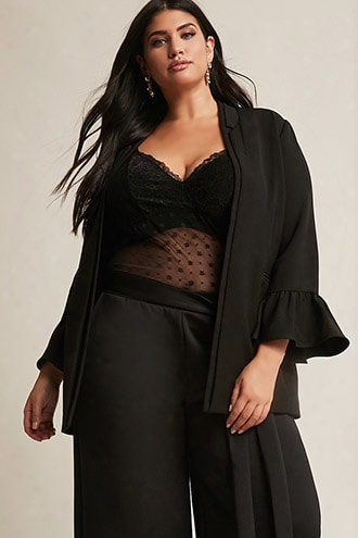 Plus Size Textured Bell-sleeve Blazer