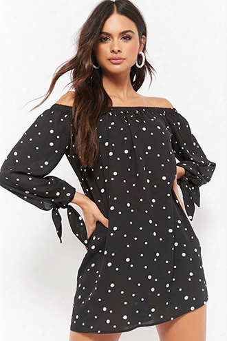 Polka Dot Off-the-shoulder Mini Shift Dress