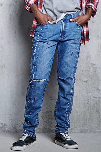 Slashed Slim-fit Zip Jeans