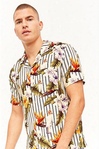 Striped Parrot & Floral Print Shirt