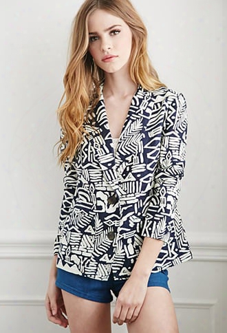 Tribal Print Linen Blazer