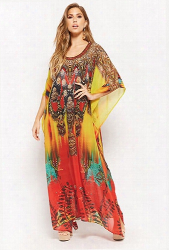 Abstract Rhinestone Maxi Dress