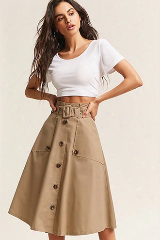 Belted Button-front Skirt