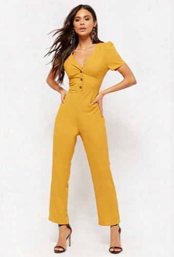 Button-front Wide-leg Jumpsuit