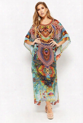 Colorful Ornate Print Kaftan Dress