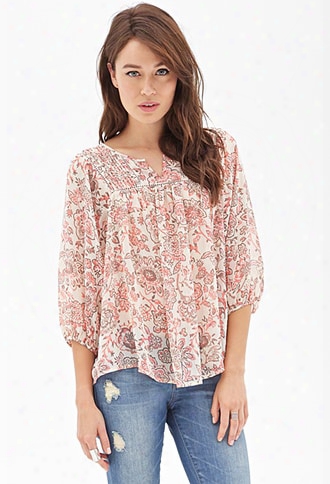 Contemporary Pintucked Floral Print Top